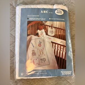 Vintage New  TOBIN Prequilted Crib Quilt Cross Stitch Kit 36x42 ABC #1595